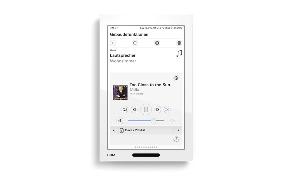 Gira G1 Bedienoberfläche für die Audiosteuerung
