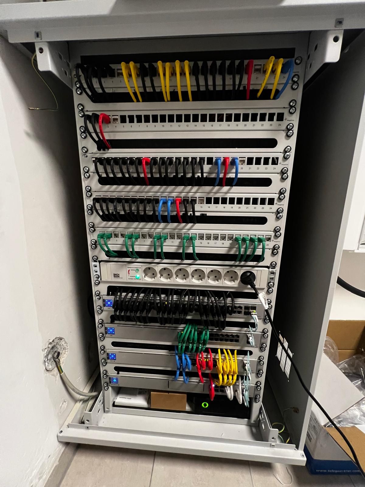Netzwerkschrank mit UniFi und Patchfeldern